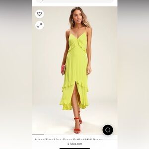 Lulus Island Time Lime Green ruffled midi dress